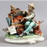 A Capodimonte figure of an organ grinder and monkey, signed Meneghetti.