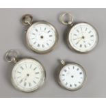 A patent lever chronograph pocket watch and three other pocket watches.