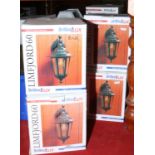 Four new and boxed outdoor lanterns, Diecast aluminium wall lights in black by Brilliantlux.