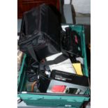 A box of various camcorders to include Bush, Panasonic, Sankyo etc.