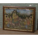 A large framed Indian painting on silk,