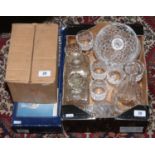 A box of cut glass decanters, drinking glasses etc,
