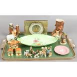 A tray of mixed ceramics to include Hummel figure, Wedgwood Jasperware, Carlton ware,