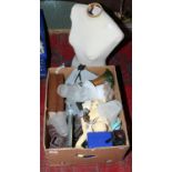 A box of miscellaneous to include display mannequin, vintage telephone, mining books,