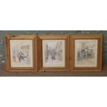Three pine framed Margaret Clarkson prints.