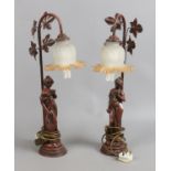 A pair of bronzed figural tablelamps formed as classical maidens.