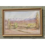 A gilt framed mixed media mountainous landscape signed bottom right,labelled verso Seddon.