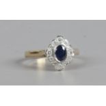 A 9ct gold Art Deco style ring set with sapphire and diamonds, size O.