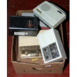 A box of vintage American radios including General Electric, Philco, Cossor etc.