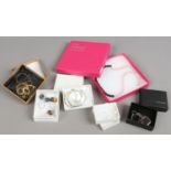 Six pieces of contemporary jewellery in boxes, including silver gem set, earrings, necklaces etc.