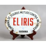 A 1930s oval enamel sign El Iris Havana.