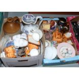 Two boxes of miscellaneous to include stoneware flagon, Duchess bone china teaset, cottage ware,