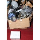 A box of ex-display wall lights both internal and external examples coach lights etc.