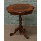 An Italian marquetry centre pedestal occasional table.