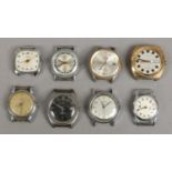 Eight gents vintage watch heads including Timex, Corona and services etc.