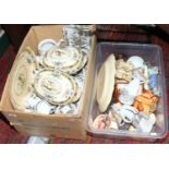 Two boxes of pottery, china and glass including Ridway Windsor pattern tea and dinner service,