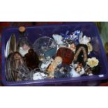 A box of miscellaneous ceramics and glass to include tourist wares, cabinet plates,