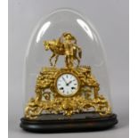 A French gilt figural mantel clock Henry Marc Paris under glass dome (AF).