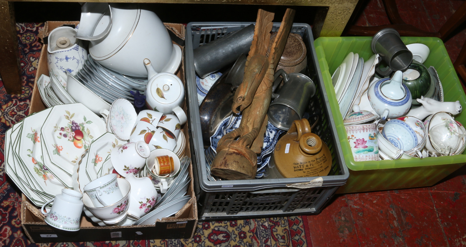 Three boxes of miscellaneous ceramics to include Johnson dinner wares, Hornsea,