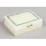 An onyx trinket box banded with malachite with silver mounts.