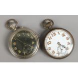 Two vintage pocket watches including a military style example with black dial both with subsidiary