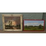 A framed oil on canvas, landscape scene along with a framed oil on board rural scene, both signed.