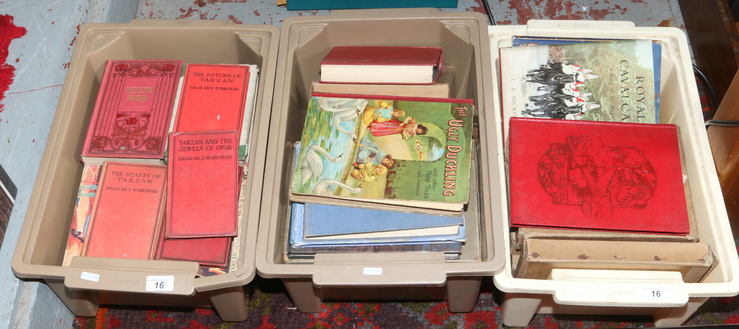 Three boxes of vintage books various subjects to include childrens, commemorative and war etc.