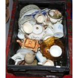 A box of miscellaneous to include Royal Dux, commerative ware, horse brasses etc.