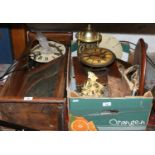 A collection of clock spares and repairs to include cases, dials, pendulums, movements,
