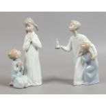 Two Lladro figure groups children in night clothes.