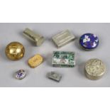 A group of trinket boxes including Art Nouveau white metal, cloisonne, abalone shell etc.