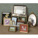 A collection of mirrors, prints and woolworks.