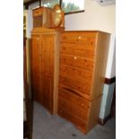 Pine bedroom suite, robe, 2 chests, bedside cabinet & mirror