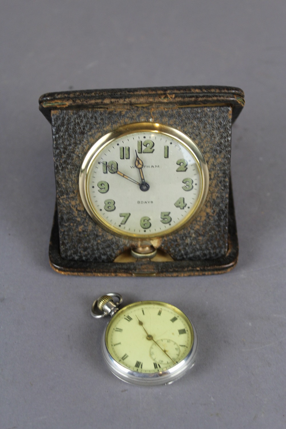 Large 8day cased Waltham pocket watch & silver cased pocket watch