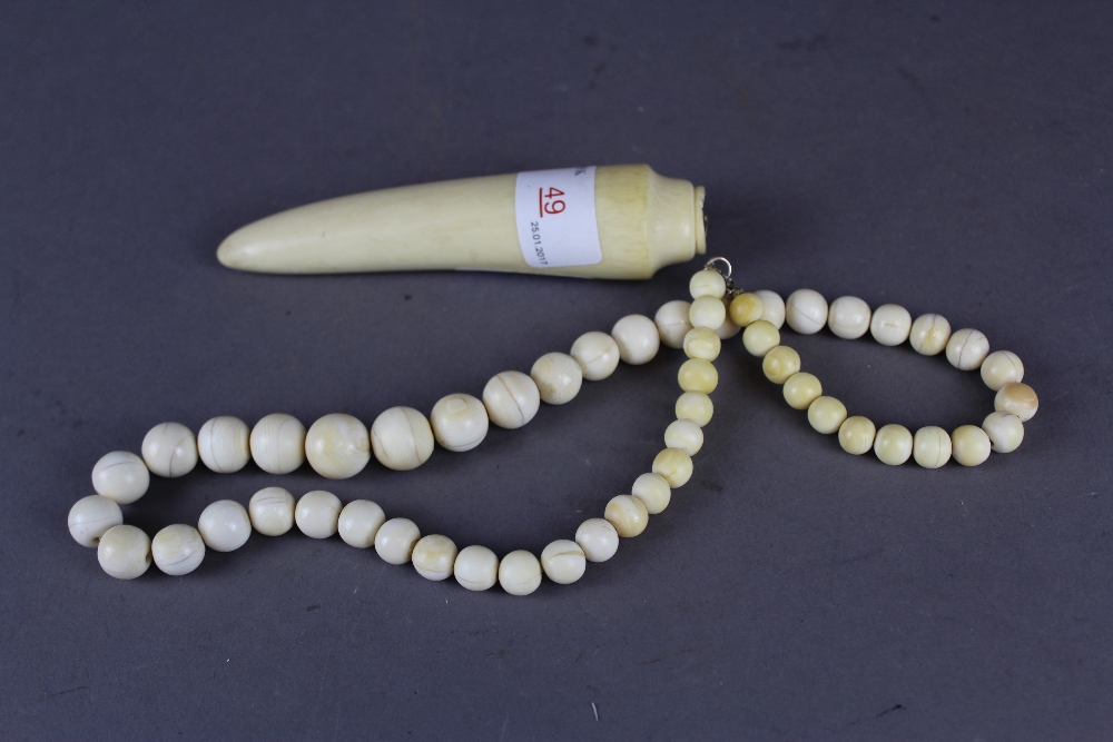 19th century carved ivory graduated beads & handle