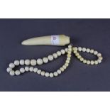 19th century carved ivory graduated beads & handle