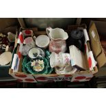 Box including Wedgwood majolica, Royal Albert etc