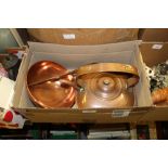 Copper kettles, bowl & skimmers