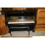 Early 20th Century ebonised upright piano by C. Bechstein, with stool