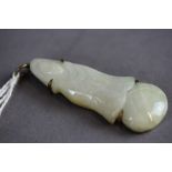 14k gold mounted 'Mutton Fat' pale jade pendant, carved with figure of a female deity, 5cm long