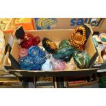 Box of various art glass etc