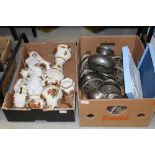 Box of floral china vases etc & box of plated wares