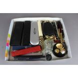 Collection of vintage pens, Stephens inkwell & desk top items