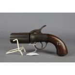 A 19th Century six shot pepper box pistol having mahogany handle, engraved body marked "patent