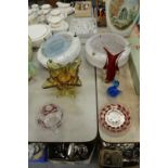 3 Art Deco glass light shades & 5 items of glass ware