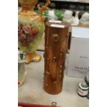 Hand made cylindrical copper lamp base with relief decoration