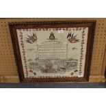 WW1 oak framed linen picture, flags, soldiers 'Keep The Home Fires Burning Till The Boys Come Home'