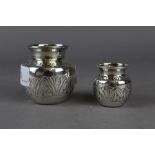 2 small eastern white metal vases