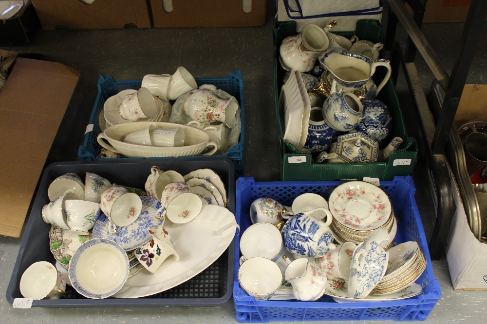 4 boxes of misc china, blue and white, tea sets etc