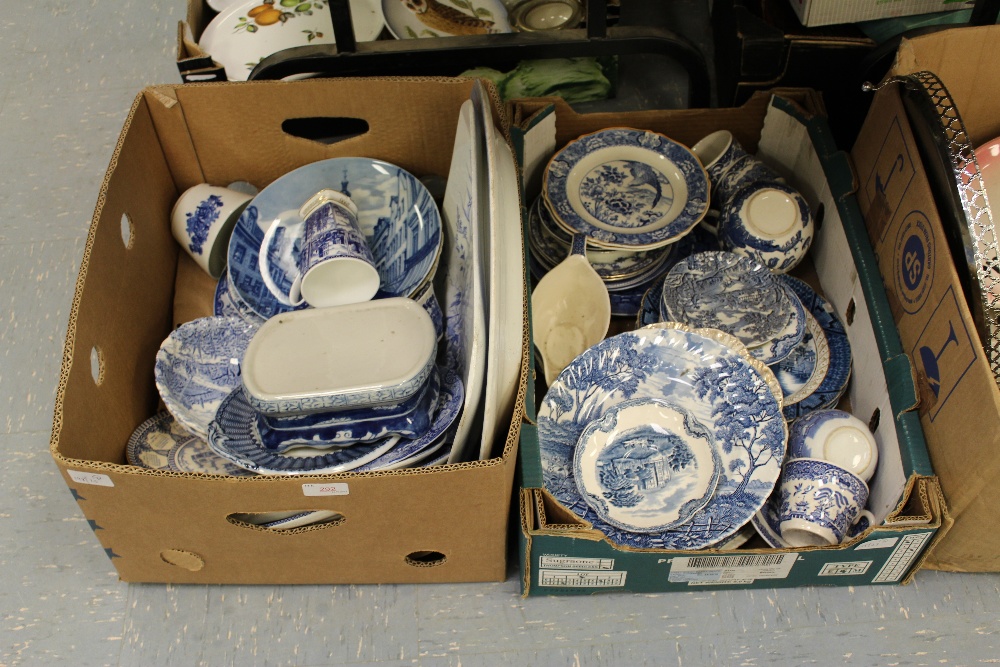 2 boxes of blue and white pottery etc